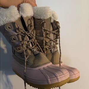 Women's Pink and Tan Winter Boots